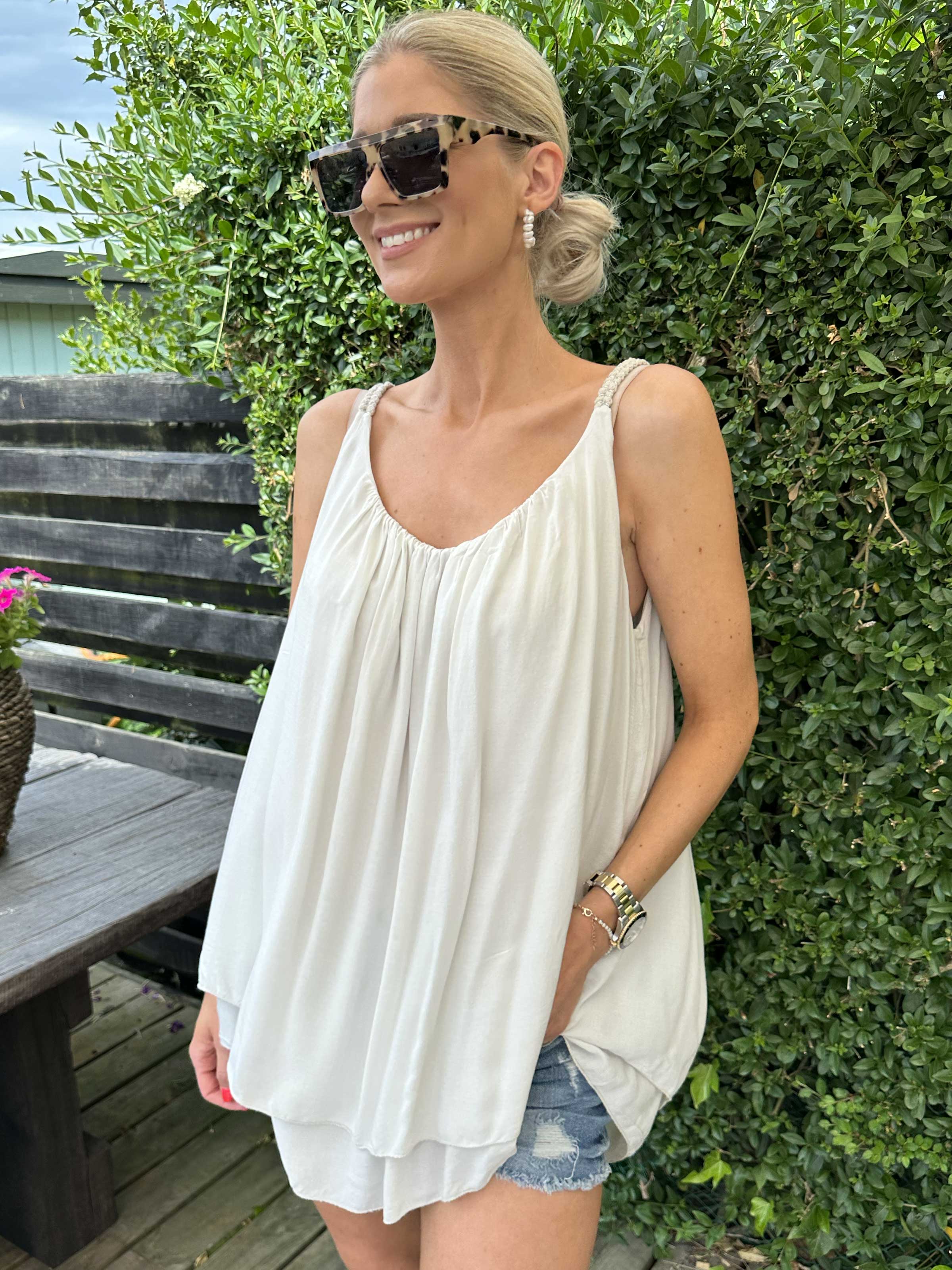 Asia - Söt enfärgad viskostopp med flätade band - Pink